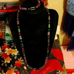 Multi colored bead necklace and bracelet set